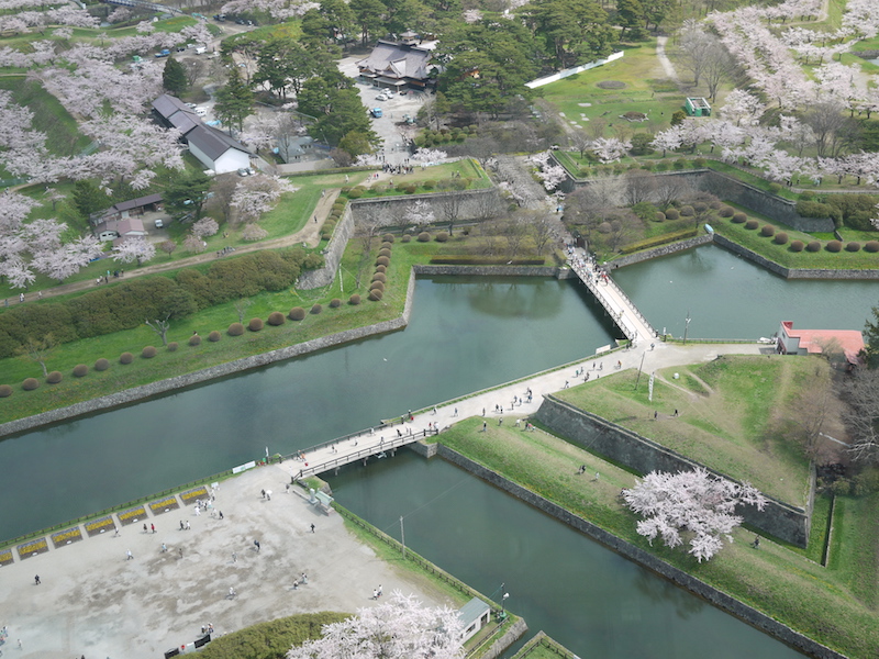 五稜郭タワーから撮影 一の橋、二の橋周辺 北海道函館市